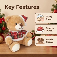 Boneka Beruang Teddy Plushie Natal Bermotif Kotak-kotak 25cm, 2 Warna Coklat Muda Coklat Tua, Bersertifikat BSCI dari Pabrik