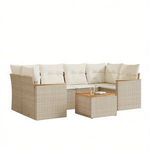 Ensemble de canapés de jardin en rotin PE beige avec meubles d'extérieur en bois d'acacia, design contemporain, coussins en mousse haute densité - Product Image 1