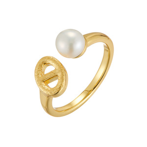 Stylish Pig Nose Open <b>Ring</b> Freshwater Pearl Adjustable Index <b>Finger</b> <b>Ring</b> Geometric Shape Tension Setting Gift Jewelry - Product Image 5