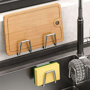 Support à éponge carré en acier inoxydable avec pinces métalliques, égouttoir suspendu pour torchons de cuisine - Product Image 3