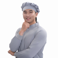 Gorro de Chef de Poliéster Gris Elástico en 4 Direcciones, 120 g/m², Personalizable, Antiarrugas, Uniforme de Cocina, Gorro OEM para la Industria Alimentaria, Gorros para Cuartos Limpios