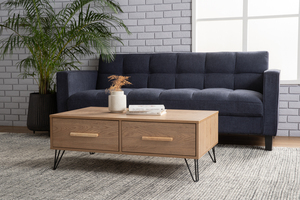 <b>Modern</b> Industrial Oak Colour SAMOS <b>Coffee</b> <b>Table</b> with <b>Black</b> Metal Base Rectangular Center <b>Table</b> for Living Room Home Furniture - Product Image 6