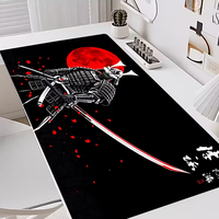 Tapis de souris Red Moon Samurai, grand tapis de clavier pour jeux et bureau, lisse, confortable, style anime ; durable