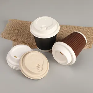 China Supplier Biodegradable Sugarcane Bagasse Pulp Cup Lid Suppliers 90 mm Round Cup Eith Lid Paper Cup Lids Cover