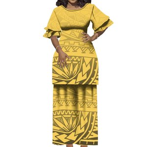 Drop Shipping Benutzer definierte Tapa Polynesian Half Flare Ärmel Tongan Puletasi Samoa Ptaha Damen Langes Oberteil und Röcke 2-teiliges Set 2-tlg - Product Image 4