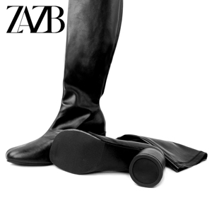 <span class=keywords><strong>Botas</strong></span> Altas hasta el Muslo para <span class=keywords><strong>Mujer</strong></span> para Invierno <span class=keywords><strong>y</strong></span> Otoño, Puntera Cuadrada, Tacón Grueso Robusto, Cierre de Cremallera, Cuero Blanco hasta la Rodilla para Damas - Product Image 4