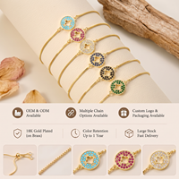 Bracelet personnalisé OEM avec pendentif trèfle à quatre feuilles découpé en laiton, chaîne coulissante réglable pavée de CZ colorés, fabrication de bijoux