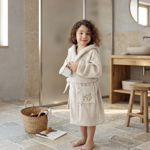 Soft Terry Kids <b>Bathrobe</b> White <b>With</b> Yellow Trim Skin-Friendly For Child Bathroom Use - Product Image 4