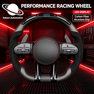 Volant en fibre de carbone style course avec LED en suède pour Mercedes-Benz <span class=keywords><strong>AMG</strong></span> CLA C63 S63 G63 E63 C63 GLC GLE GLS GLK C63 C43 G63 - Product Image 1