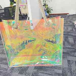 Stylish Orange PVC Tote <b>Bag</b> with Button Closure Custom Logo <b>Transparent</b> Jelly Design for Fashionable Shopping and Gift Giving - Product Image 3