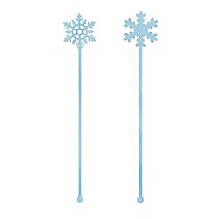 Custom Laser Cut Blue Snowflake Shaped Acrylic Cocktail Stirrers Drink