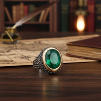 Bague en pierre émeraude pour hommes, bijoux en argent Sterling 925 faits à la main, bagues en argent pour hommes, vente en gros