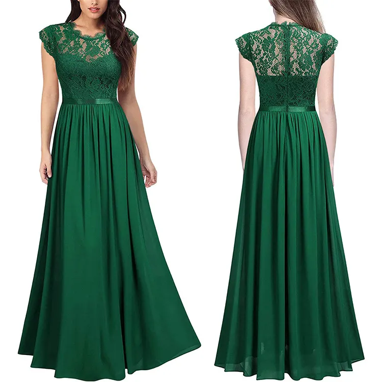 Women's Formal Floral Lace Chiffon Evening Party Maxi Dress Prom Peach Wedding Green Bridesmaids Dresses Vestidos