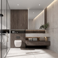 Meuble-lavabo Santopova en bois massif avec miroir LED, dessus en céramique, design moderne flottant en PVC de luxe pour usage hôtelier