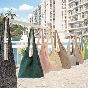 กระเป๋าโท้ทผู้หญิงสำหรับฤดูร้อน/ฤดูหนาว ฤดูใบไม้ผลิ ขายส่ง กระเป๋าช้อปปิ้งชายหาดแบบเปิดปิดทันสมัย ถักทอสีพื้น โพลีเอสเตอร์ - Product Image 2