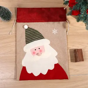 Tas serut Natal kanvas ukuran kustom hadiah permen penyimpanan sublimasi manusia salju karung natal Santa kosong goni