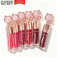 FLOWER SECRET Magic Cat Crystal Shimmer Lip Tint 2-en-1 Repulpant Haute Brillance Imperméable 6 Couleurs Marque Privée