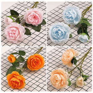 3 têtes artificielles en soie <span class=keywords><strong>blanche</strong></span> rose <span class=keywords><strong>fleur</strong></span> de <span class=keywords><strong>pivoine</strong></span> pour mariage décoration fête maison centre de table - Product Image 3