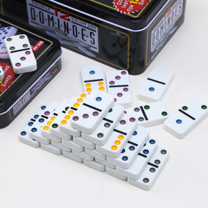 JUXING Jeu de dominos double six écologiques à points colorés, thème numéroté, pour soirées de jeu en famille, avec étui en métal - Product Image 3