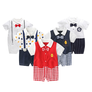 Ensemble de vêtements pour bébé 100% coton, motif brodé petit gentleman, vêtements d'été pour bébés garçons nouveau-nés - Product Image 1