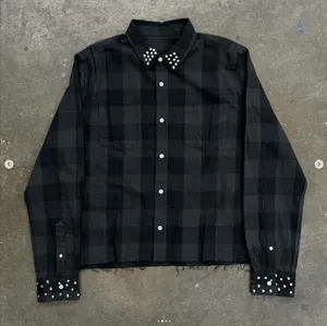 Camisa xadrez de manga comprida com estampa de logotipo, camisa de algodão casual personalizada, camisa de rua formal de linho plus size para homens