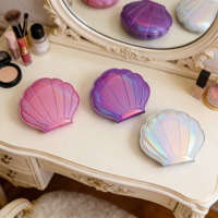 Miroir de poche compact BUYWAY en forme de coquille, double face grossissant 1X/2X, irisé, cadeau OEM
