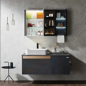Armario de baño moderno, mueble con espejo inteligente, diseño gráfico, tocador de baño