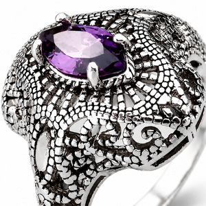 Anello Vintage Traforato con Ametista per Donne, Gioielli di Moda in Stile Coreano - Product Image 5