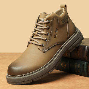YOUTEN – bottines en cuir véritable pour hommes, bout rond, doublure en peluche, semelle extérieure en caoutchouc antidérapante, bottes de neige chaudes pour l'automne et l'hiver - Product Image 1