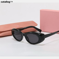 Lunettes de soleil ovales œil de chat inspirées des créateurs, unisexes, monture en métal + PC de luxe, miroir UV400, haute qualité, style vintage rétro, lunettes de soleil tendance