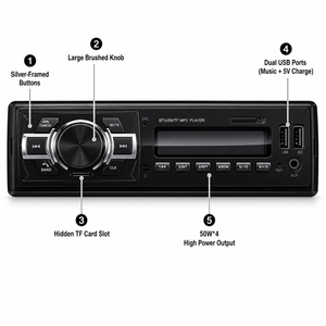 Reproductor <span class=keywords><strong>MP3</strong></span> para Auto 1 Din, Bluetooth 5.0, Radio FM, Carga USB Dual, Ranura TF, Retroiluminación de 7 Colores, Acabado Plateado -VOLOX - Product Image 5