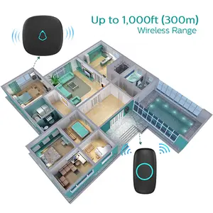 Campanello impermeabile Mini sportello senza fili con 500 piedi gamma abbastanza forte 4 livelli di Volume e modalità Mute carillon porta colorata