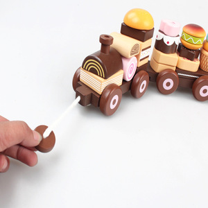 Combinazione magnetica <span class=keywords><strong>torta</strong></span> al cioccolato Dessert cibo cognitivo tirare treno in legno auto giocattolo per bambini - Product Image 5