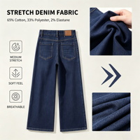 Jean taille haute pour femme, coupe large, extensible, longueur cheville, effet usé, 4 poches, bouton et fermeture éclair