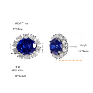 <span class=keywords><strong>Orecchini</strong></span> Personalizzati in Argento Sterling 925 <span class=keywords><strong>con</strong></span> Zaffiri Sintetici Ovali da 6 Carati 10*12mm e Certificato AGL - Product Image 3