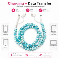 Câble de charge multi-prise 4-en-1 tendance en marbre bleu océan, turquoise, USB Type C, pour vente en gros