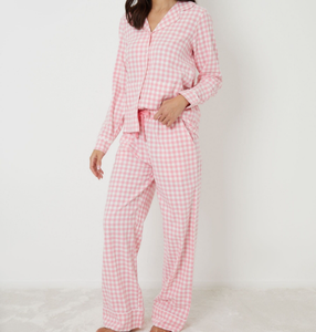 Conjunto de Pijama Rosa a Cuadros <span class=keywords><strong>para</strong></span> Mujer, Camisa de Manga Larga con Botones y Pantalones Largos, Ropa de Dormir Suave e Informal <span class=keywords><strong>para</strong></span> el Hogar - Product Image 3