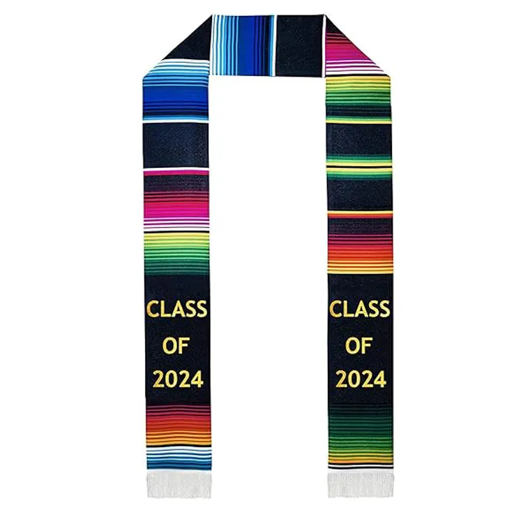 2024 Digital Printing Ribbon Academic Black Wholesale Mexican Custom Blank Polyester Graduation Stole