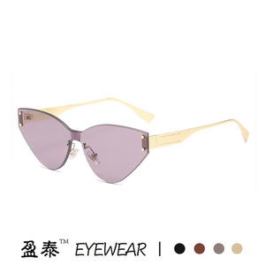 แว่นกันแดดทรงแคทอายไร้กรอบโลหะสีทอง UV400 แว่นกันแดดแฟชั่นสำหรับผู้หญิง - Product Image 4