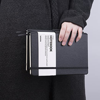 Diario de Gratitud Negro Simple y Portátil con Banda Elástica Cosida, Tapa Dura de Cuero PU, Color Personalizado y Logotipo Personalizado
