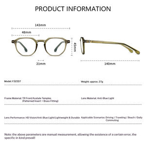 نظارات طبية عصرية جديدة بإطار ريترو من مادة تي آر 90، نظارات كلاسيكية جديدة للوصفات الطبية مع حماية من الضوء الأزرق للاستخدام مع الكمبيوتر والشمس - Product Image 3