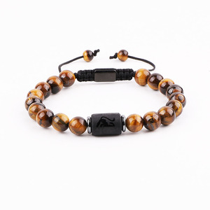 Fábrica de joyería OEM diseño piedra Natural hombres pulsera marrón <span class=keywords><strong>Ojo</strong></span> de Tigre 12 Zodiaco astrología amistad pulsera logotipo personalizado - Product Image 5