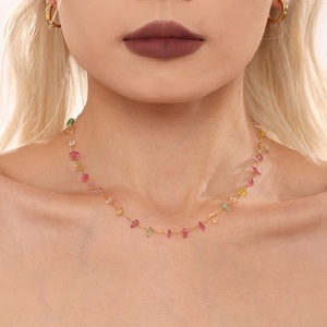 Dopamine Natural Crystal Chip Jewelry Set Hypoallergenic Stainless Steel Necklace & <b>Bracelet</b>, Ins Style Colorful Clavicle Chain - Product Image 4