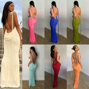 Vêtements d'été pour femmes Ladies New Sexy Slim Babes <span class=keywords><strong>Prom</strong></span> Party Evening Club Dress Lace up Backpack Hip Skirt Long Womens Dresses - Product Image 2