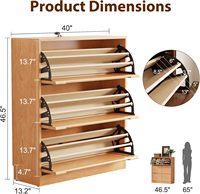 Meuble à chaussures étroit en bois massif WoodsWhisper, 3 tiroirs rabattables avec portes à lattes respirantes et capacité de 300 lb pour l'entrée.