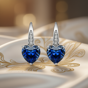 Boucles d'oreilles pendantes en forme de cœur E1501, cristal bleu marine, sertissage griffe, bijoux classiques pour femme, à porter au quotidien - Product Image 2