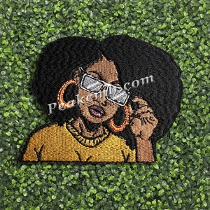 Tùy chỉnh afro Đen người phụ nữ thêu sắt-on vá thiết kế đính cườm hoa và hình trái tim cho Hat Trang trí vải-vật liệu chính - Product Image 2