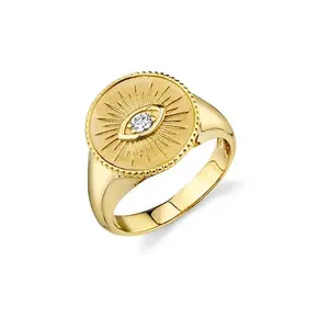 Gemnel simple gold design custom evil eye signet ring jewelry silver 925