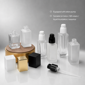 Vente en gros de flacons en verre à pompe pour cosmétiques, emballages cosmétiques plats rechargeables de 15 ml, 20 ml, 30 ml, 40 ml, pour sérum, fond de teint liquide, crème pour le visage - Product Image 3
