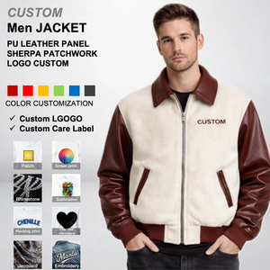 Chaqueta de Cuero PU Personalizada para Hombre, Chaqueta Bomber con Parches, Chaqueta Abrigada de Invierno, Fabricante OEM ODM - Product Image 1